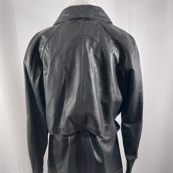 G-III LEATHER! GORGEOUS BLACK GENUINE LEATHER FULL LENGTH TRENCH COAT! SZ M - Picture 9 of 14